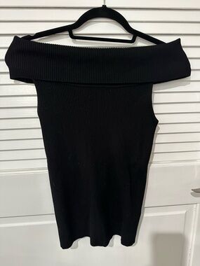 Maeve Black Off-the-Shoulder Ribbed Sweater